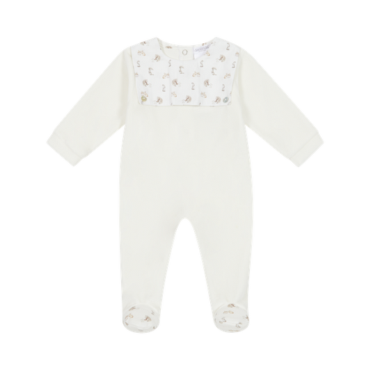 Deolinda - White velour all in one, small animal print on yolk