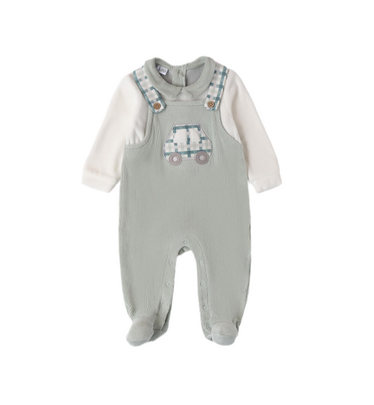 iDO - Sage green velour All in one, mock dungaree