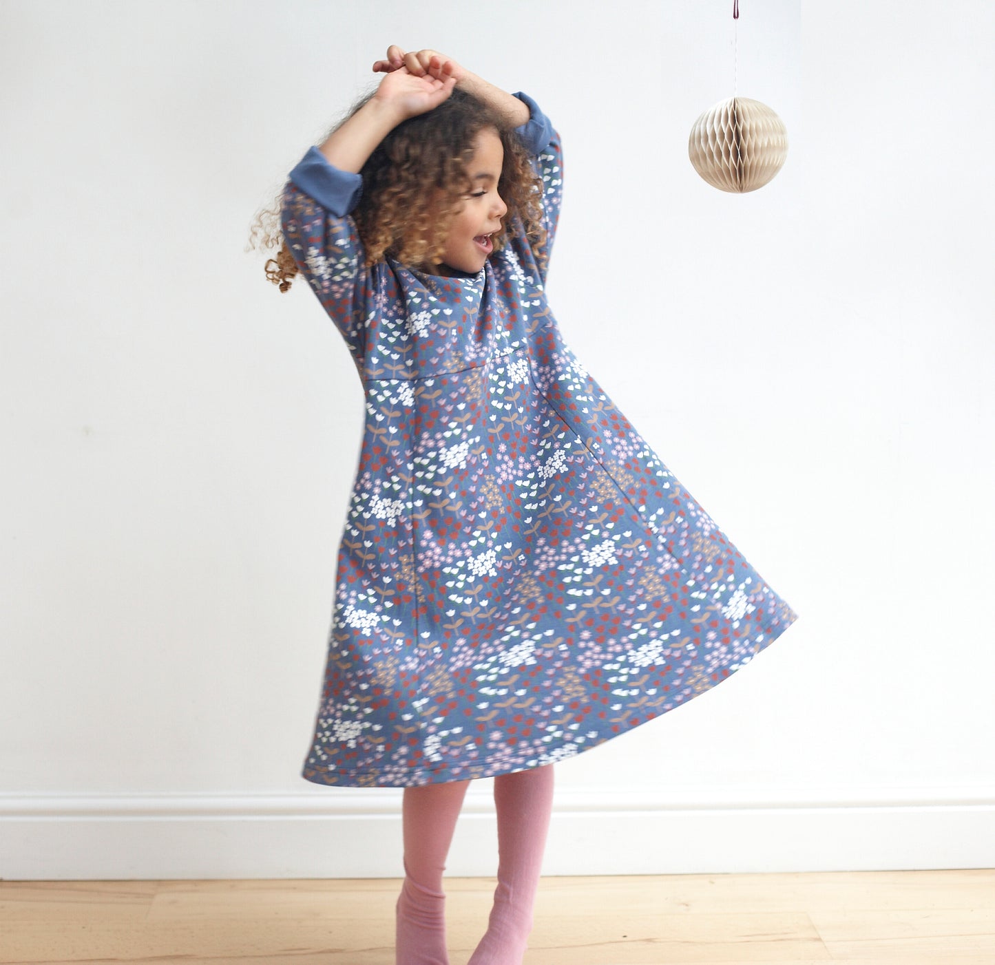 Pigeon Organics - Midnight blue skater dress, meadow print