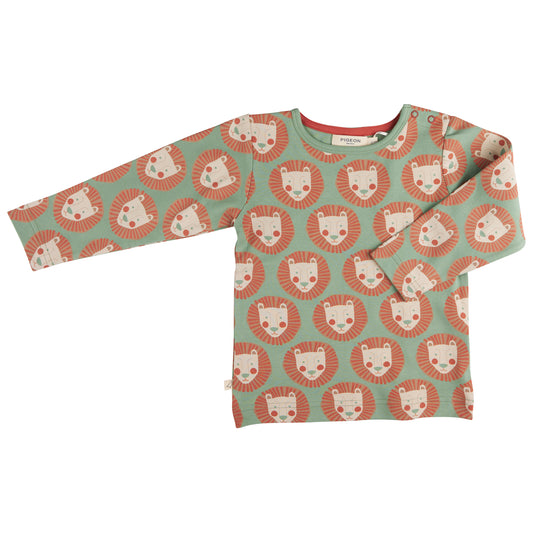 Pigeon Organics, T-shirts, Pigeon Organics - T-shirt lion face print, basil