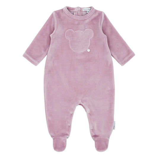 blues baby, All in ones, blues baby - Rose pink velour all in one, teddy motif