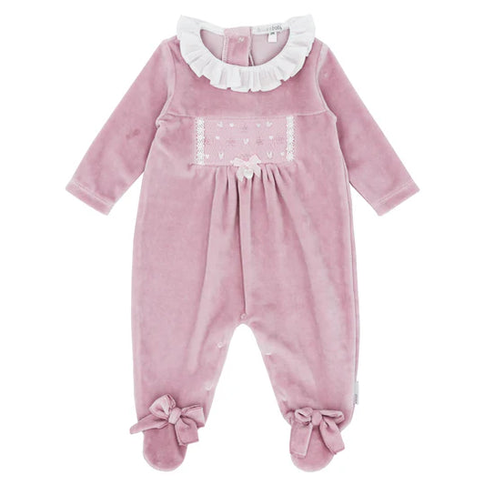 blues baby, All in ones, blues baby - Rose pink velour all in one, heart details on front