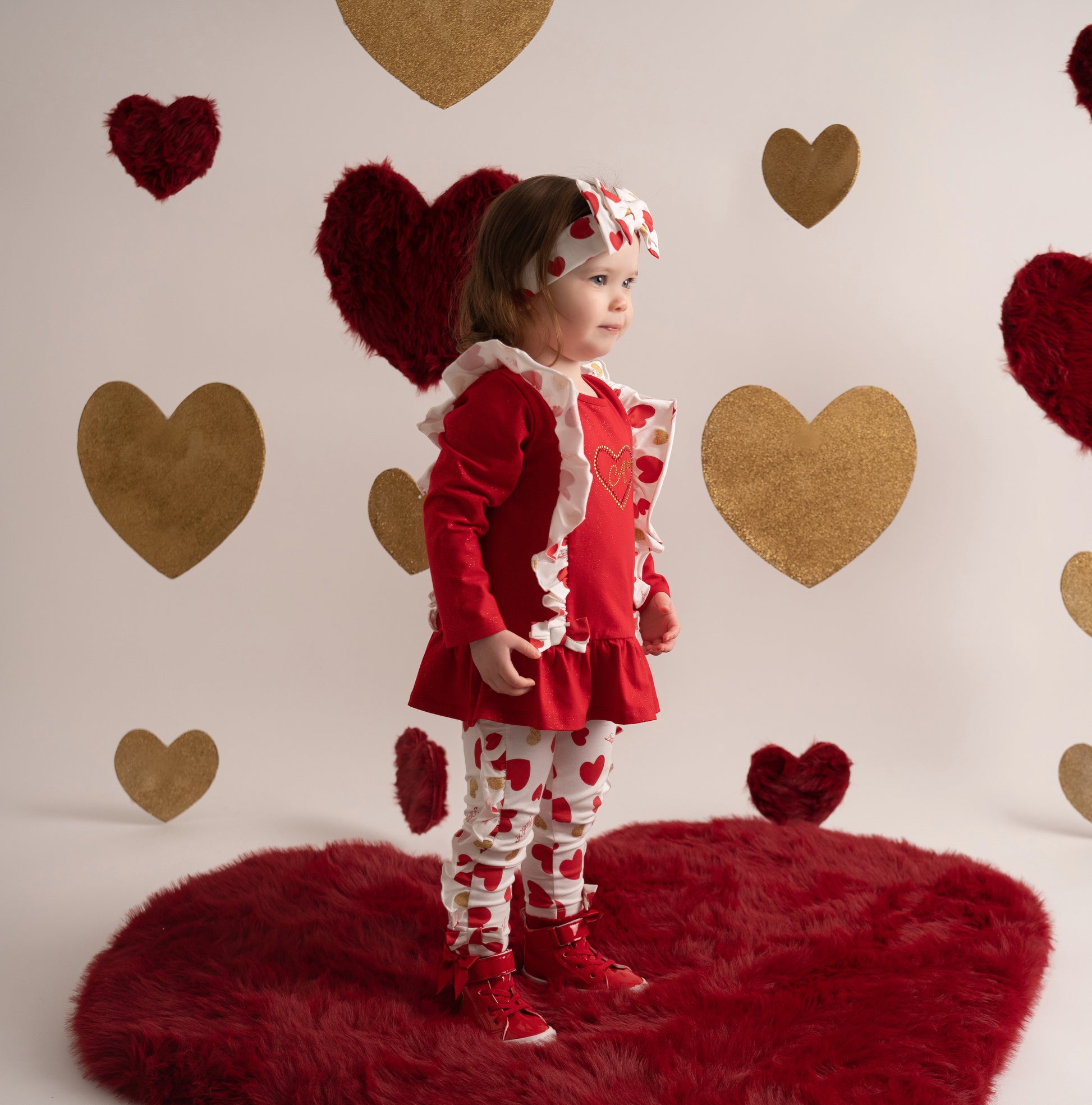 Little A, 2 piece legging sets, Little A - Heart print legging set, Red