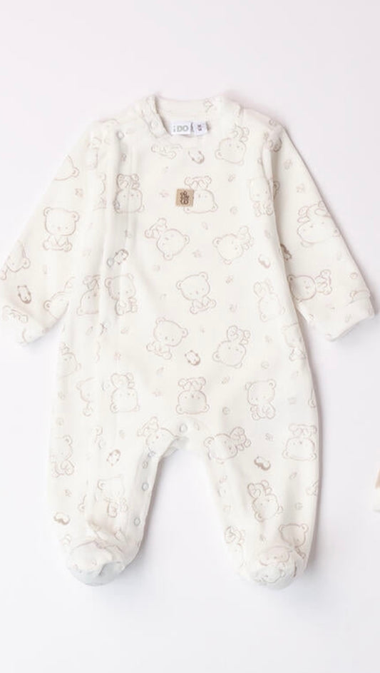 iDO, All in ones, iDO - Winter white velour all in one, teddy print