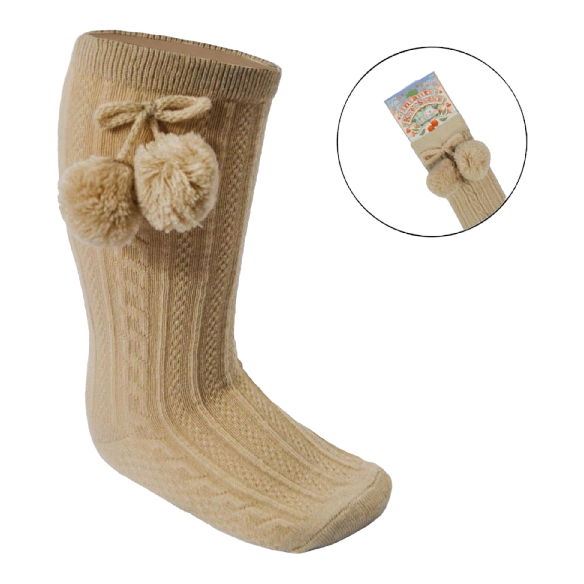 Betty Mckenzie, socks, Soft Touch - baby long socks beige pompom