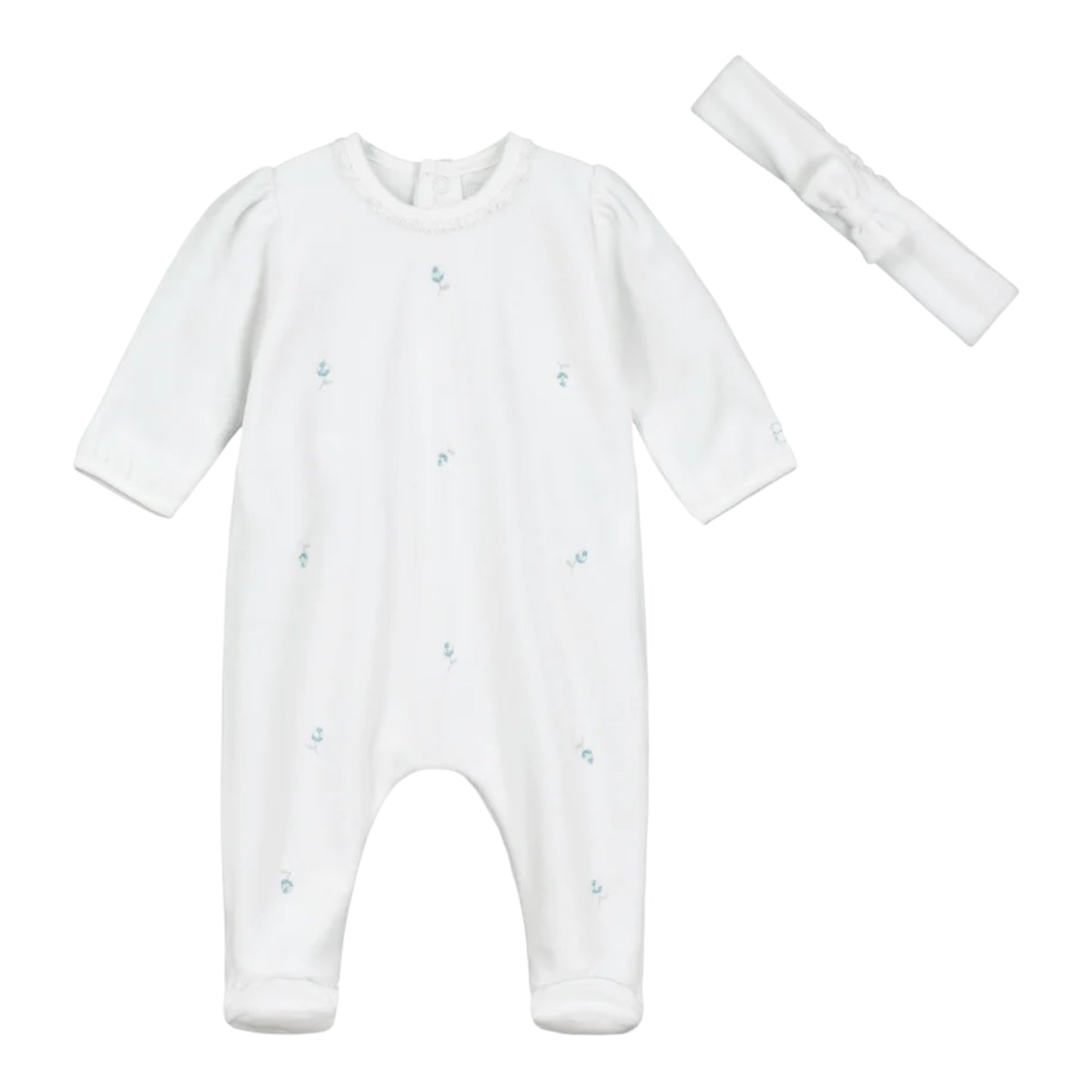 Emile et Rose, rompers, Emile et Rose - White velour romper with headband