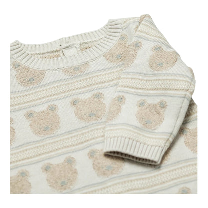 Emile et Rose, all in ones, Emile et Rose - Beige knitted, bear patterned, all in one with hat, Harry