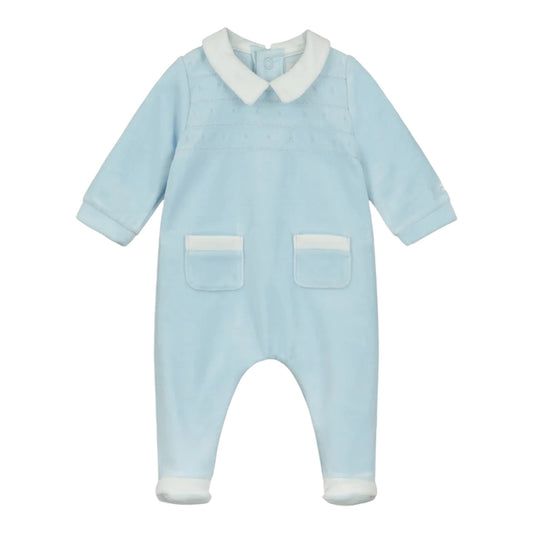 Emile et Rose, Rompers, Emile et Rose - Light blue velour all in one, Eamon