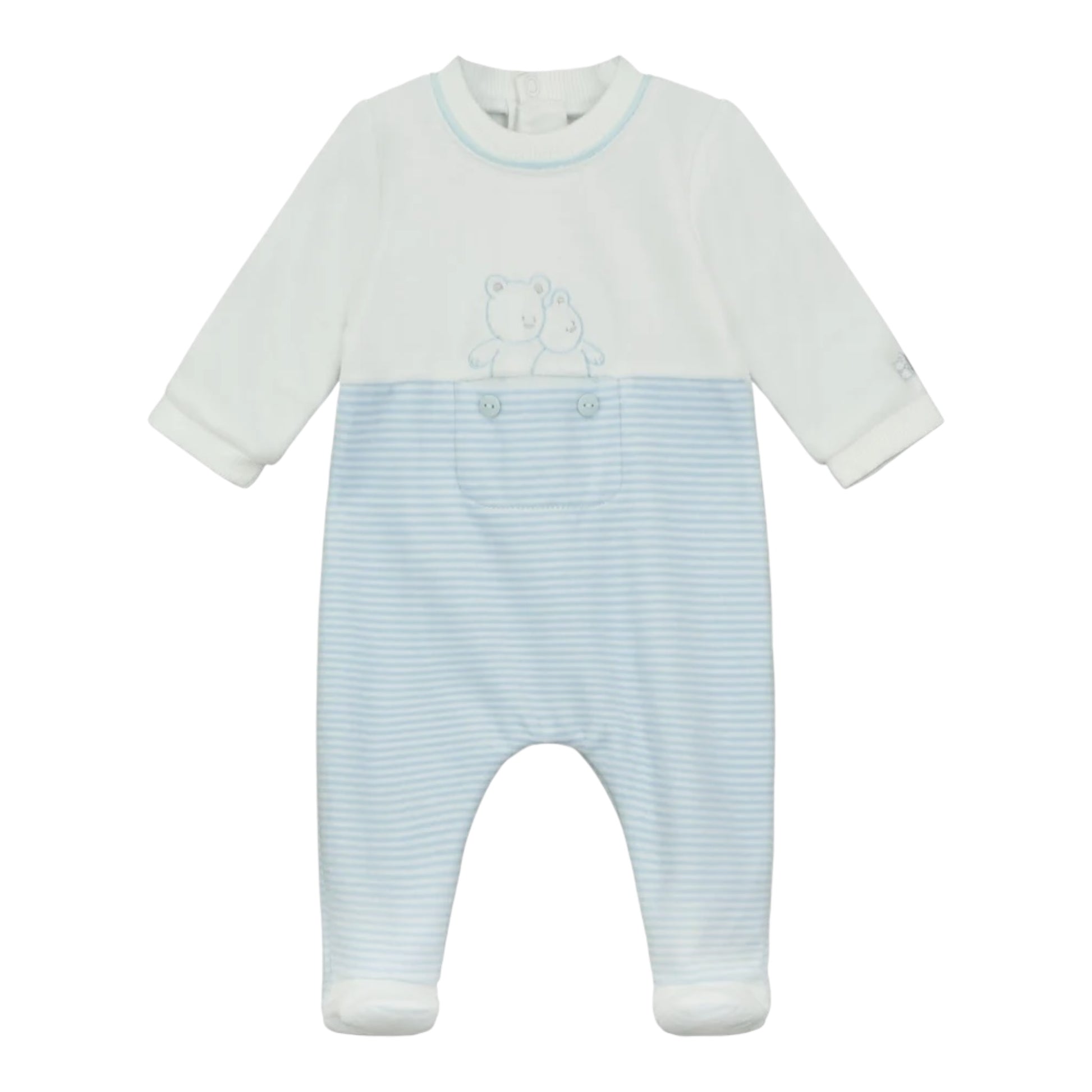 Emile et Rose, Rompers, Emile et Rose - pale blue and white velour all in one, Emerson