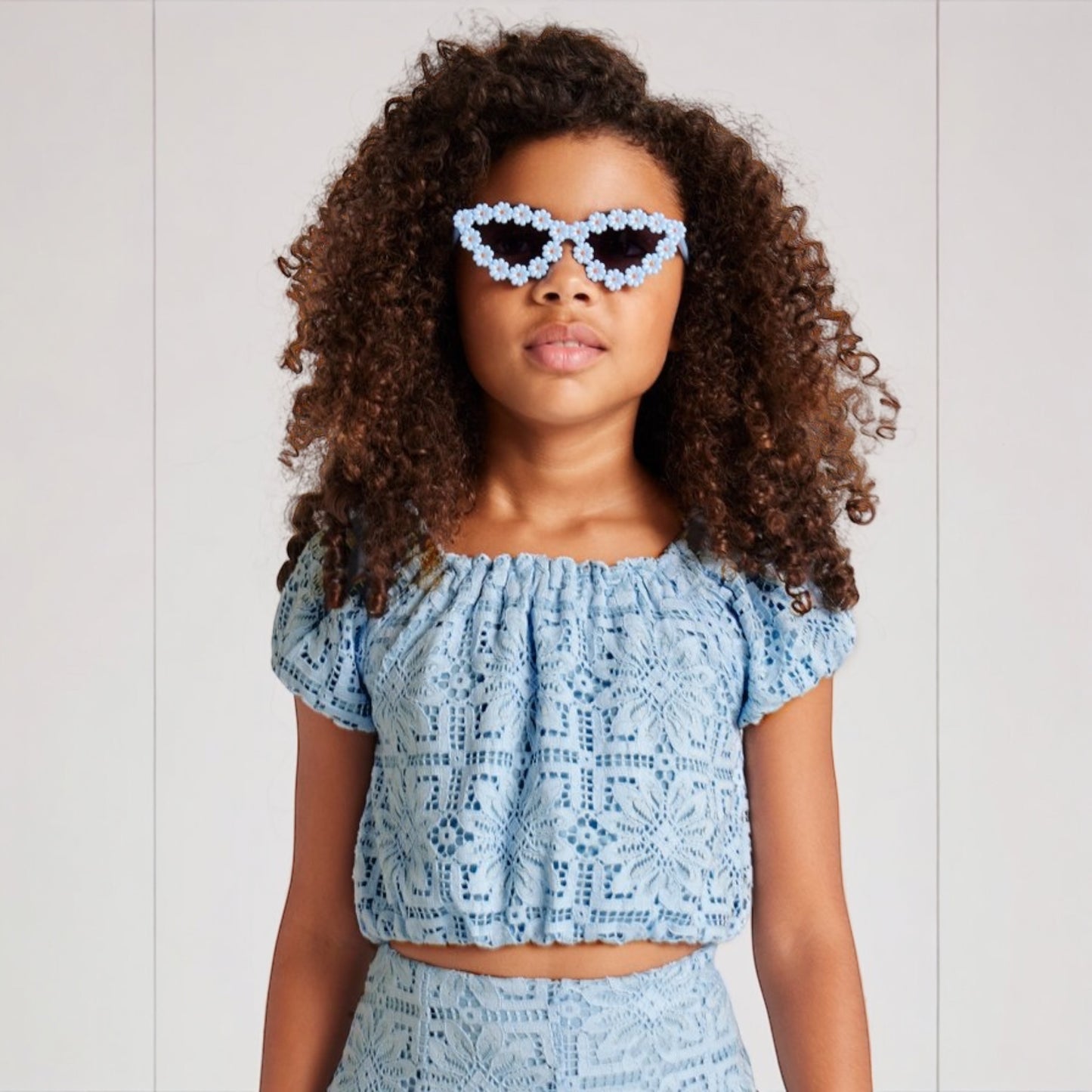 Mayoral, Tops, Mayoral - Pale blue lace crop top