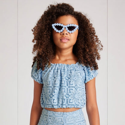 Mayoral, Tops, Mayoral - Pale blue lace crop top