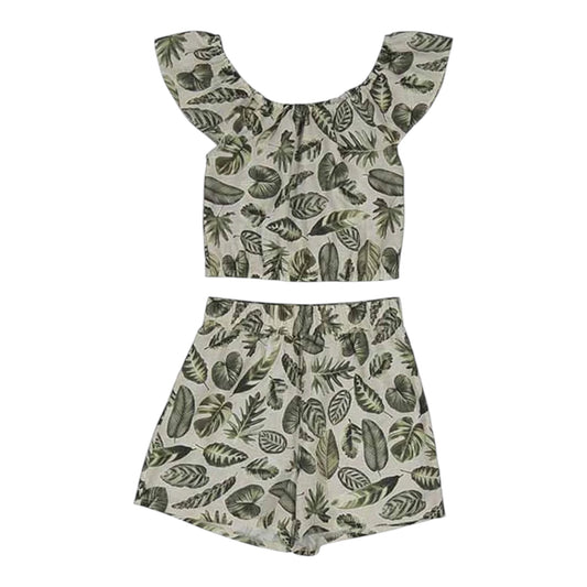 Mayoral, 2 piece shorts outfits, Mayoral - Tropical green leaves all over print, 2 piece shorts outfit