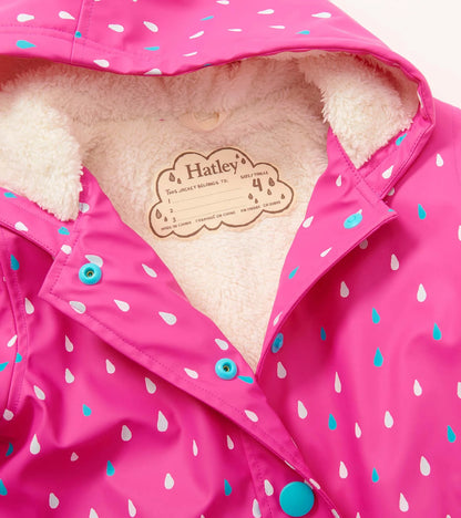 Hatley, raincoats, Hatley - Raindrops sherpa lined splash jacket, pink