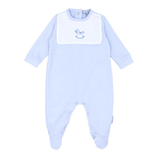 blues baby, All in ones, blues baby - Pale blue all in one romper, rocking horse