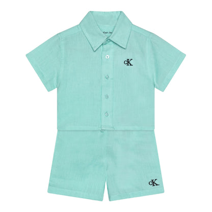 Calvin Klein, 2 piece outfits, Calvin Klein - 2 piece aqua linen shorts outfit