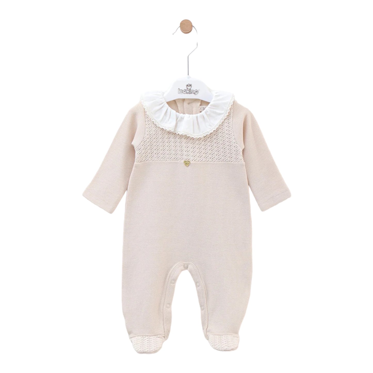 leo king, rompers, Leo king - Beige romper with long sleeves and feet