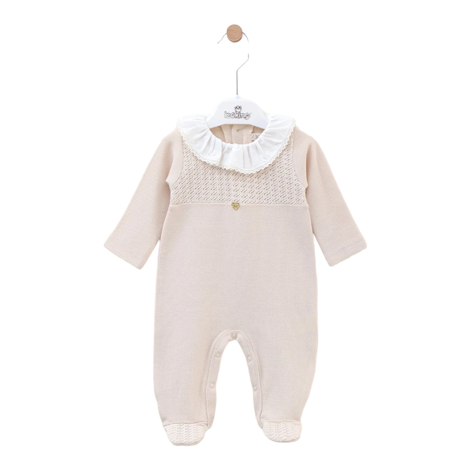 leo king, rompers, Leo king - Beige romper with long sleeves and feet