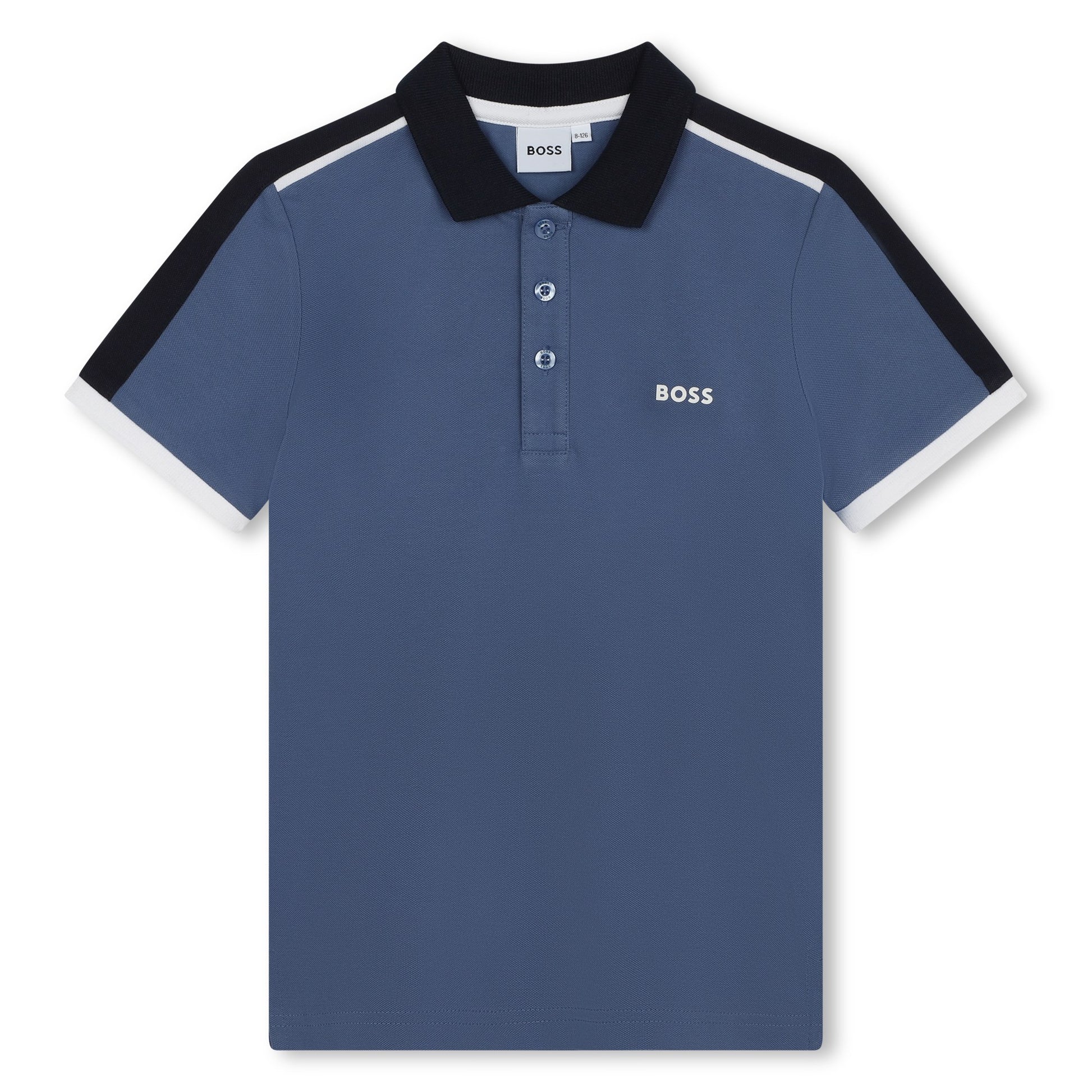 Boss, T-shirts, Boss - Blue Polo T-shirt with white and navy trim