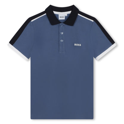 Boss, T-shirts, Boss - Blue Polo T-shirt with white and navy trim