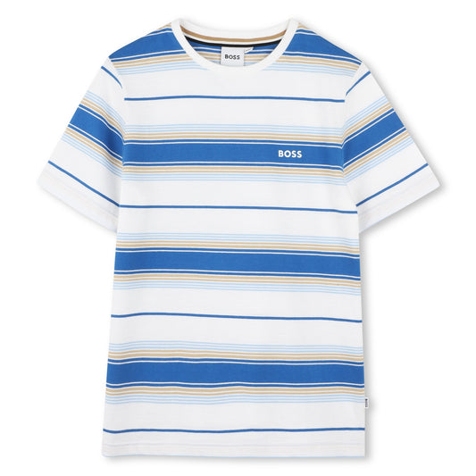 Boss, T-shirts, Boss - Short sleeved, crew neck blue stripe T-shirt,