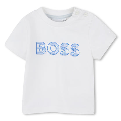 Boss, T-shirts, Boss - Short sleeve T-shirt with pale blue BOSS front print