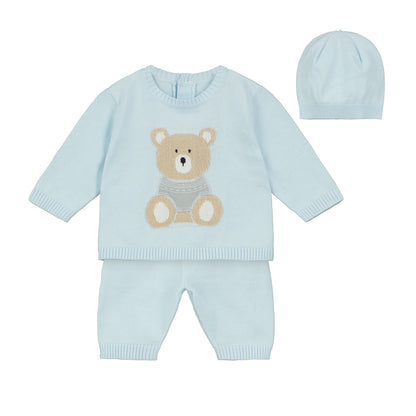 Emile et Rose, 3 piece outfits, Emile et Rose - Light blue 3 piece set, Teddybear front, Enzo