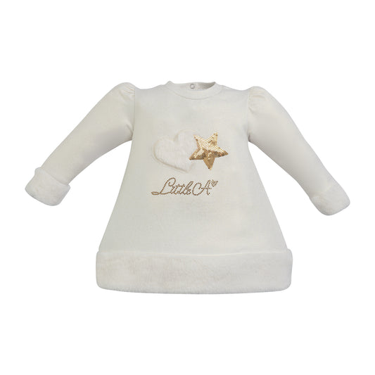 Little A, dresses, Little A - White fur trimmed star dress, Fallon