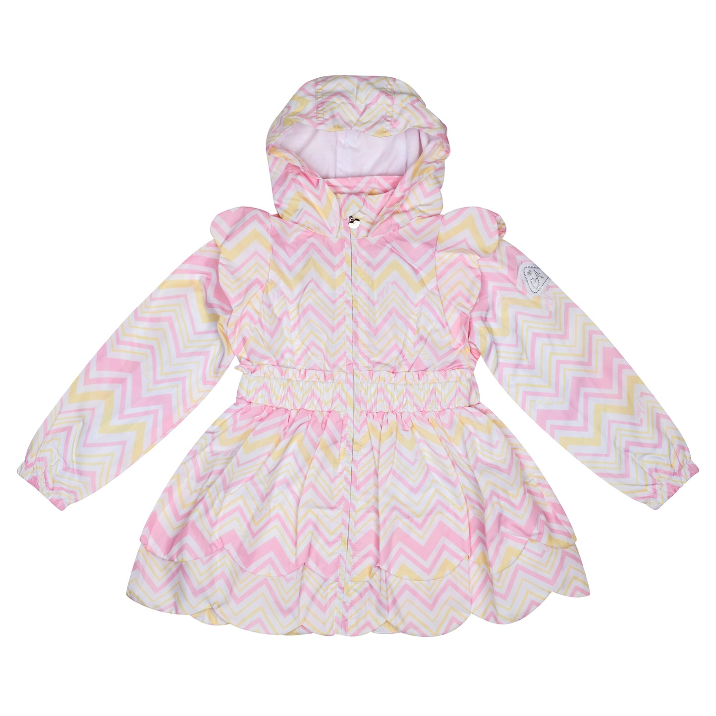 A'Dee, coats, A'Dee - White coat with pink and yellow chevron print, Leila