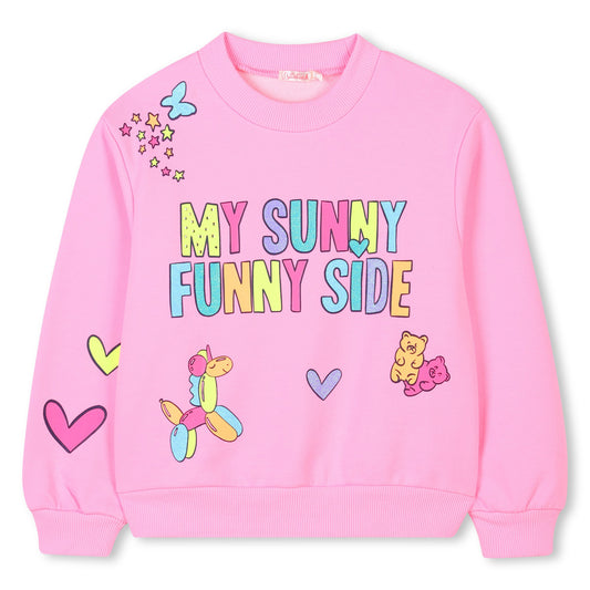 "Coming Soon" Billieblush - Pink sweatshirt, 'My Sunny Funny Side' front design