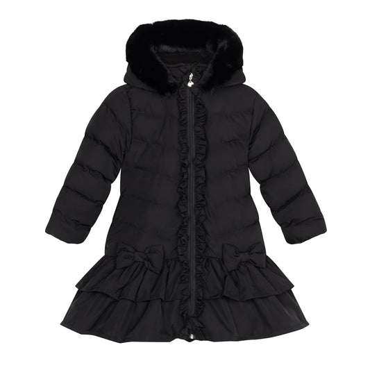 A'Dee, Coats & Jackets, A'Dee - Black hooded coat with double ruffle hem, Becky
