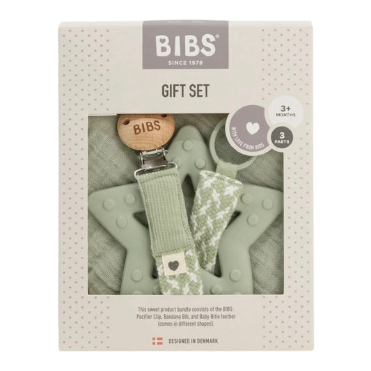 Bibs, Baby Gift Sets, Bibs - baby gift set, bandanna, pacifier clip and star teether, sage