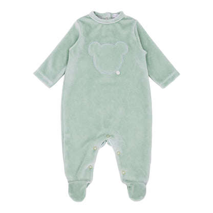 blues baby, All in ones, blues baby - Light green  velour all in one, teddy motif