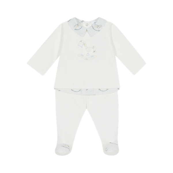 Deolinda, 2 piece outfits, Deolinda - White  2 piece outfit, blue rocking horse detail