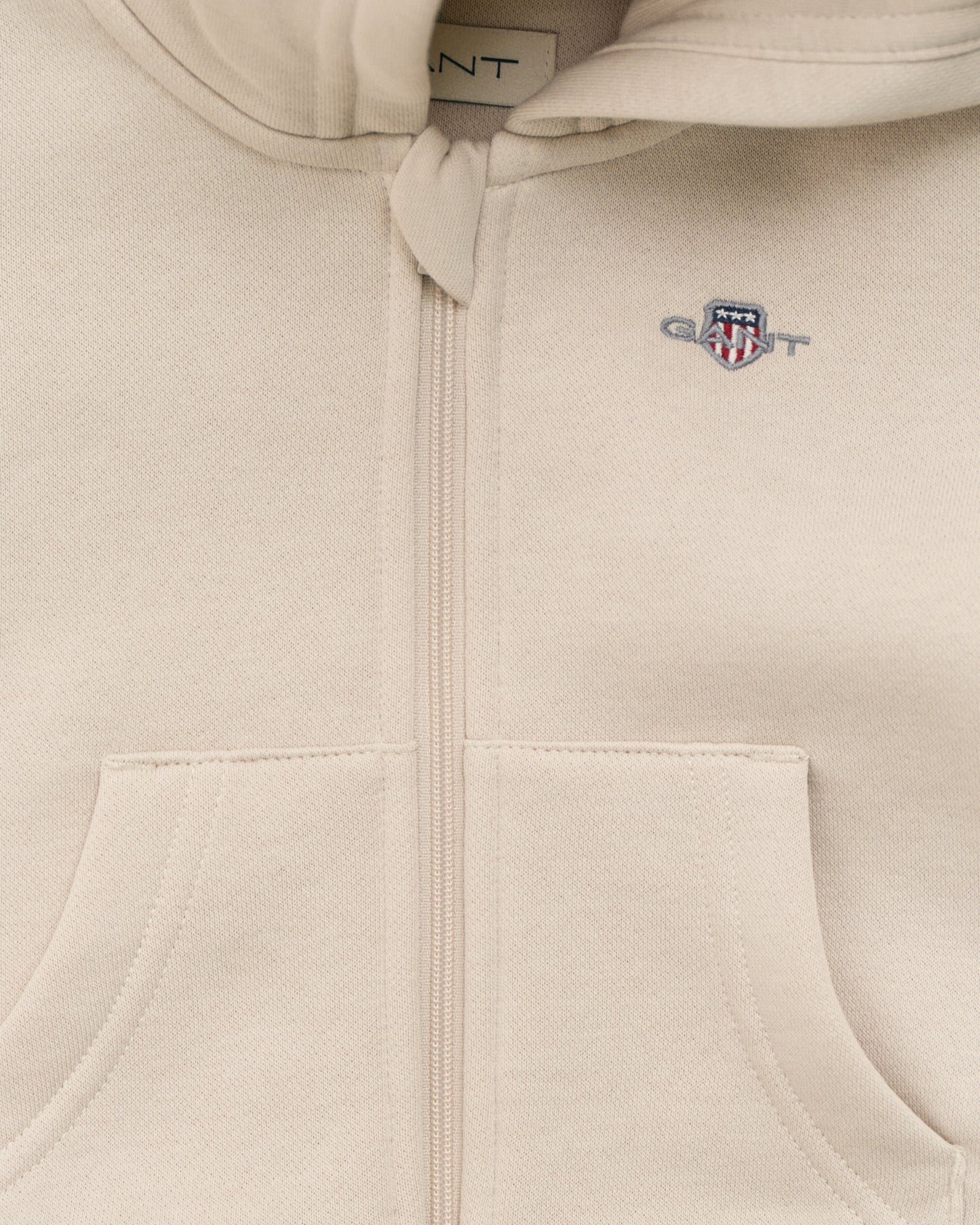 Gant, zipper hoodies, Gant - Embroidered shield zip hoodie, soft oat