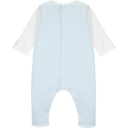 Emile et Rose - Baby boy blue romper with train embroidery 1925 Willis | Betty McKenzie