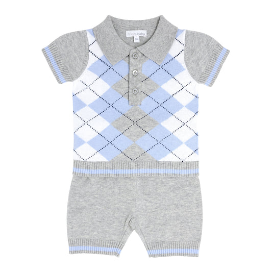 blues baby, 2 piece set, blues baby -  2 piece knitted top and short set, BB0259