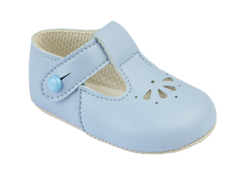 Early Days - Baby pram shoes, pale blue, B617 | Betty McKenzie