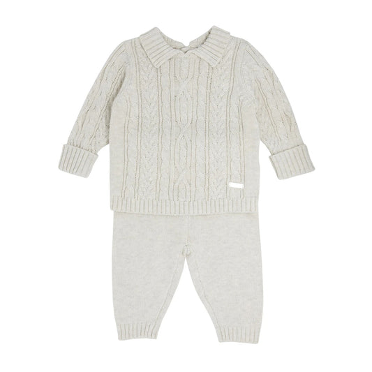 blues baby, 2 piece set, blues baby - Cream/stone 2 piece cable knit outfit