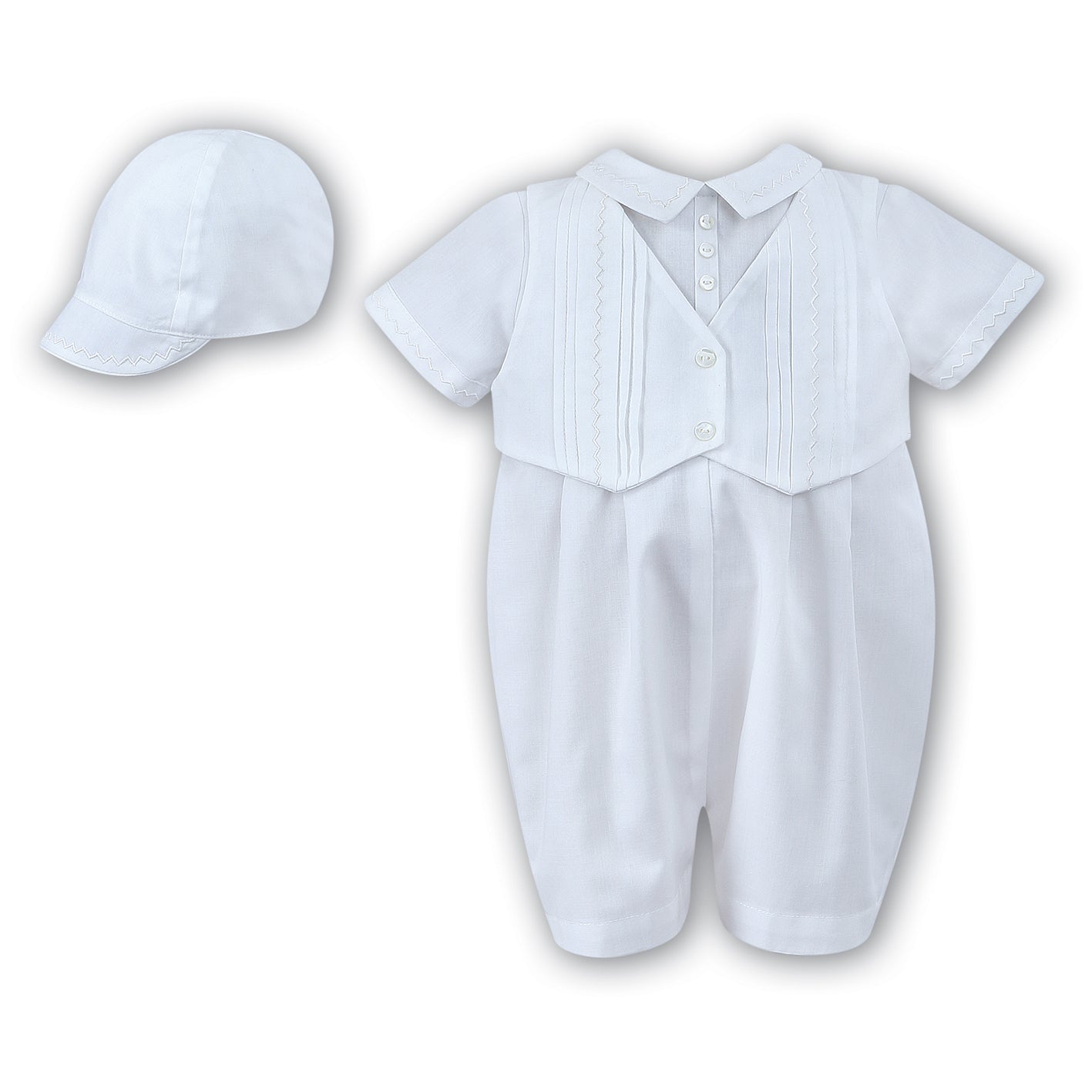 Sarah Louise - Romper with hat, white 00221OKS | Betty McKenzie