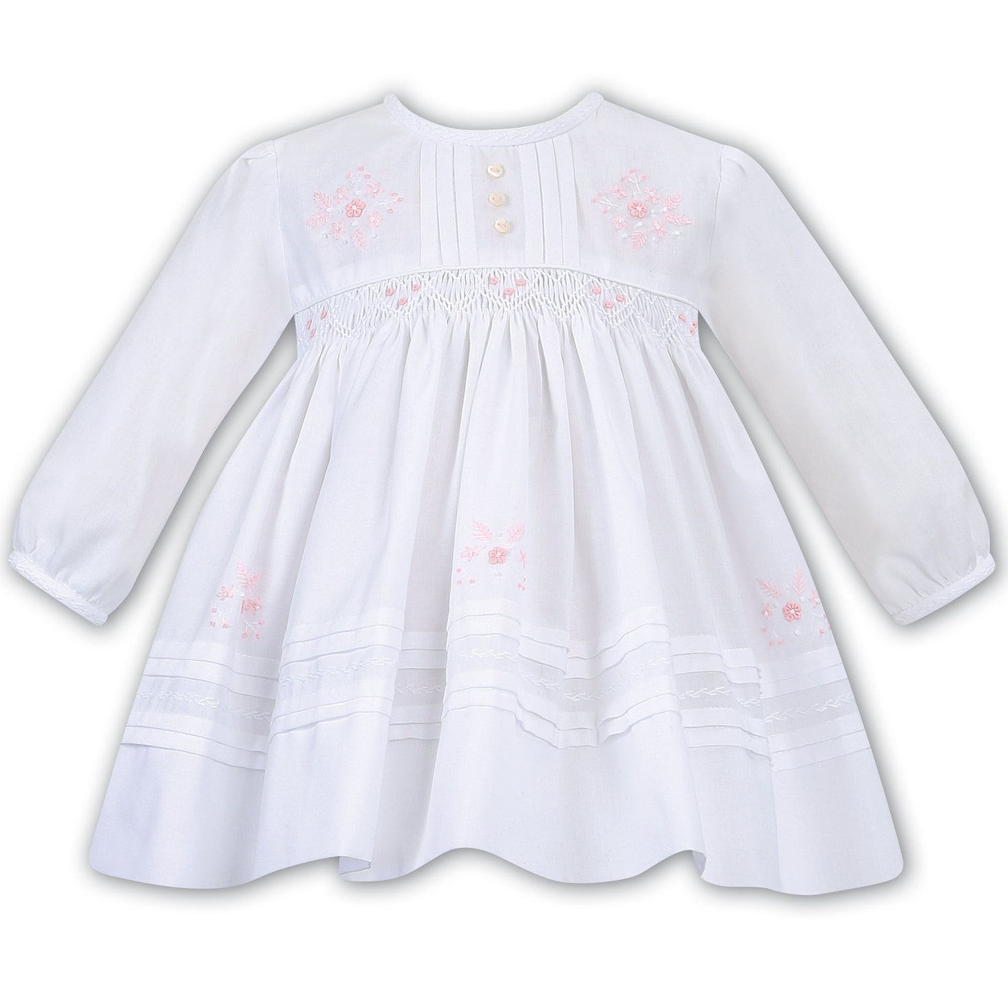 Sarah Louise - Hand smocked dress, white  011618 | Betty McKenzie