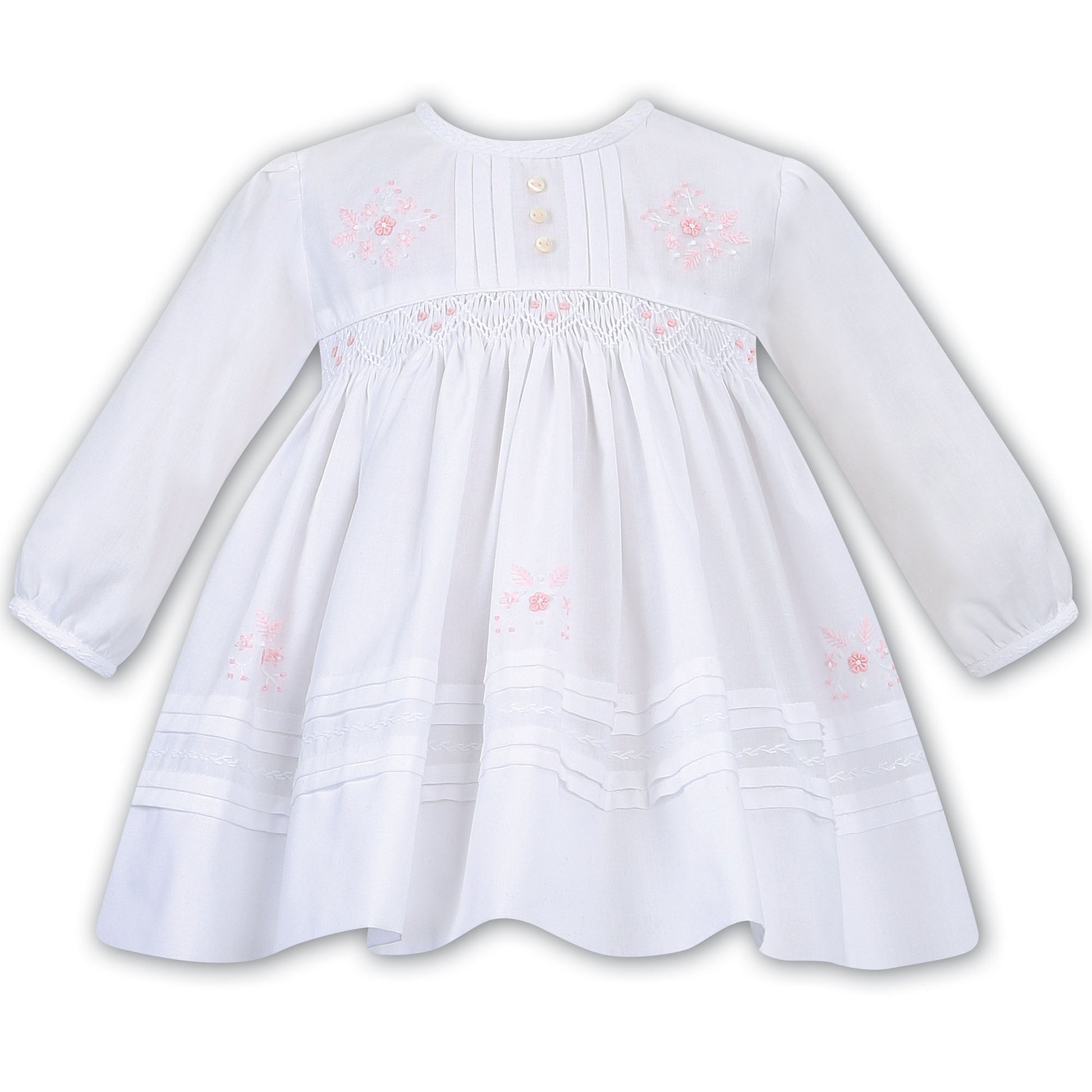 Sarah Louise - Hand smocked dress, white  011618 | Betty McKenzie