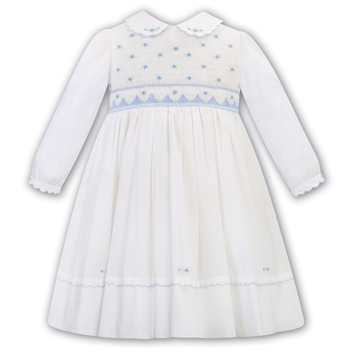 Sarah Louise, Dresses, Sarah Louise - White & Blue hand smocked dress, 012784