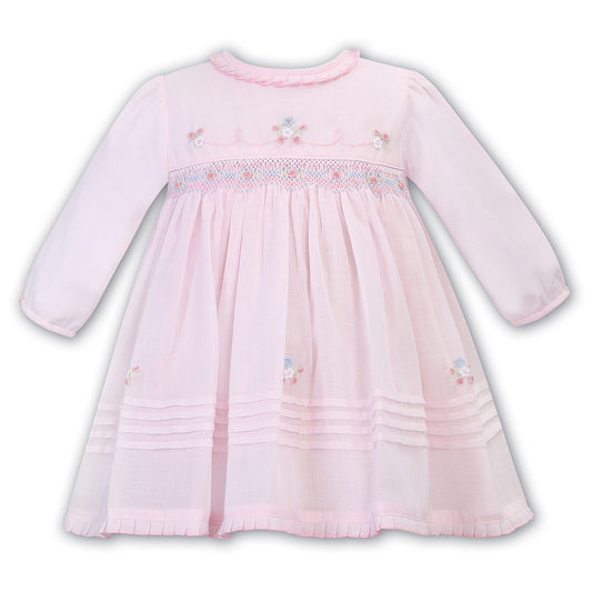 Sarah Louise, Dresses, Sarah louise - Pink Hand smocked dress with pale blue and pink trim